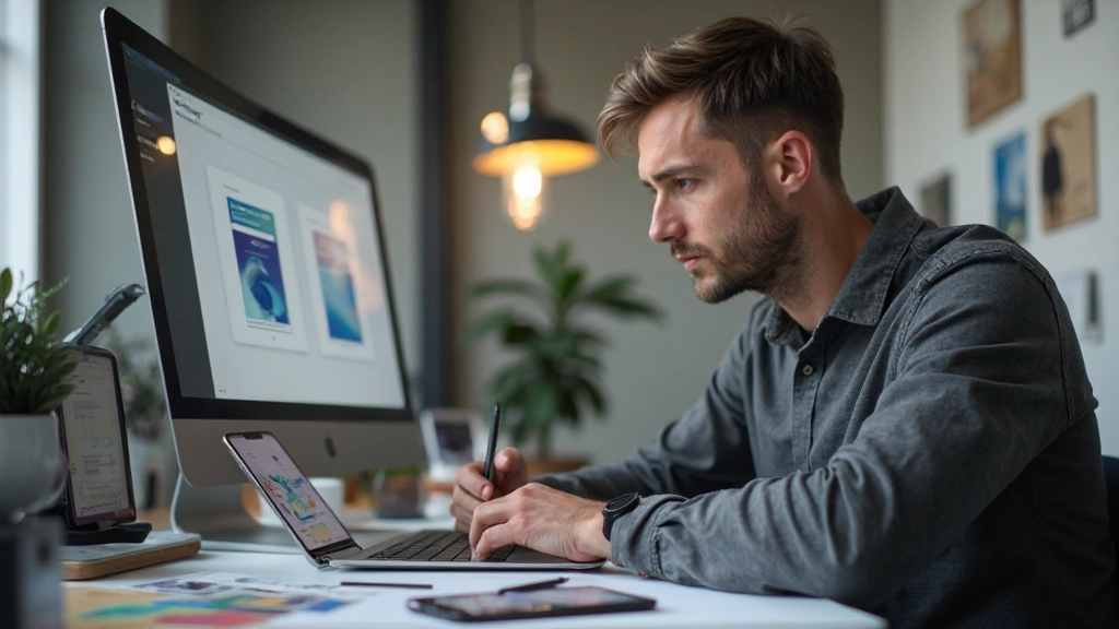 Responsive design voorbeeld toont dezelfde website op telefoon, tablet en desktop schermen